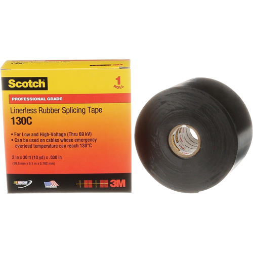 Ruban d'&eacute;pissage sans support en caoutchouc de calibre professionnel Scotch, 50,8 mm (2") la x 9 m (30') lo, 30 mils, Noir Cam Industrial