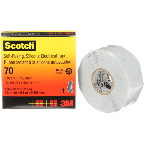 Ruban isolant en caoutchouc de silicone autofusionnant Scotch, 25,4 mm (1") x 9 m (30'), Gris, 12 mils Cam Industrial