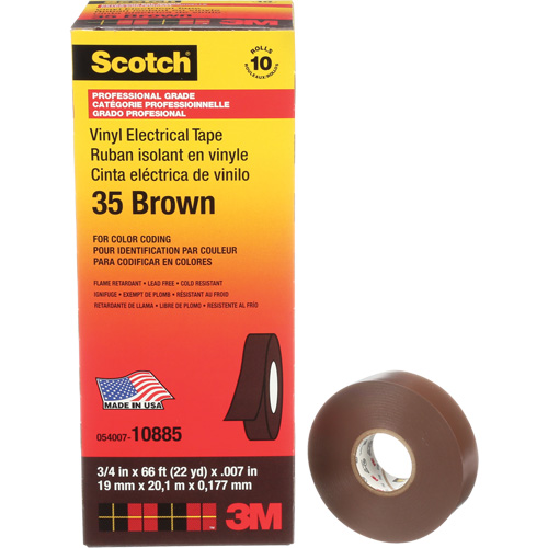 Scotch&reg; Vinyl Colour Coding Electrical Tape, 19 mm (3/4") W x 20 m (66') L, 7 mils, Brown Cam Industrial
