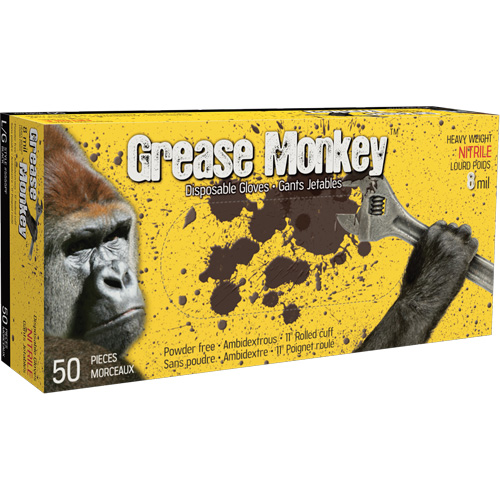 Grease Monkey&reg; Gloves, Large, Nitrile, 8-mil, Powder-Free, Black Cam Industrial