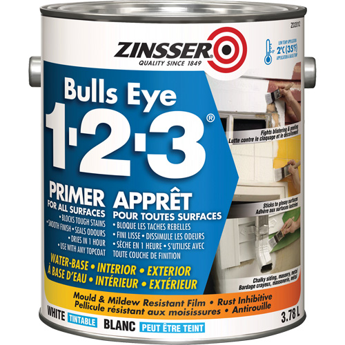 Bulls Eye 1-2-3&reg; Water-Base Primer, 3.78 L, Gallon, White Cam Industrial