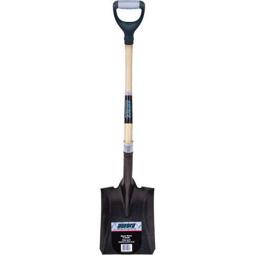 Heavy-Duty Square Shovel, Hardwood, Carbon Steel Blade, D-Grip Handle, 30" Long Cam Industrial