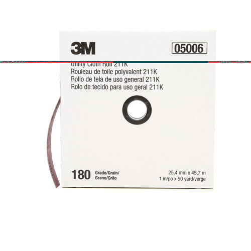 Rouleau de toile abrasive utilitaire 211K, Oxyde d'aluminium, 1" la x 150' lo, Grain 180 Cam Industrial