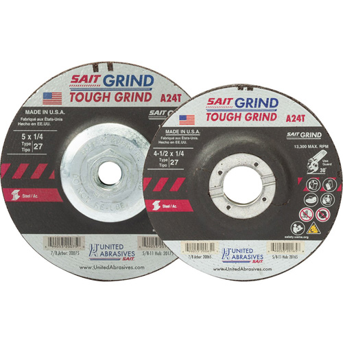 Meule A24T Tough Grind, 5" x 1/4", Arbre 7/8", Oxyde d'aluminium, Type 27 Cam Industrial
