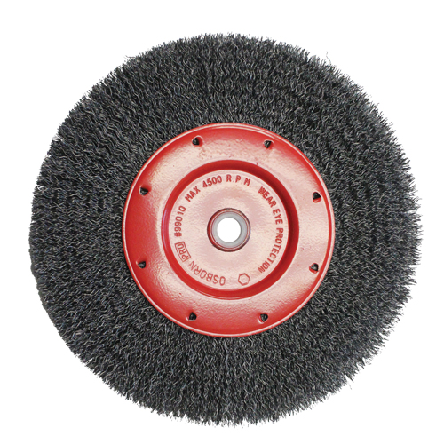 Economy Crimped Wire Wheel Brushes - Narrow Face, 6" Dia., 0.014 Fill, 2" Arbor Cam Industrial