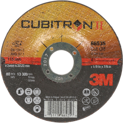 Meules &agrave; tronçonner Cubitron II, 4-1/2" x 0,125", Arbre de 7/8", Type 27, C&eacute;ramique, 13 300 Tr/min Cam Industrial