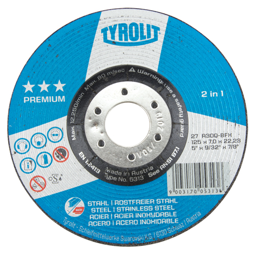 Premium 2-in-1 Grinding Wheel, 5" x 9/32", 7/8" Arbor, Type 27 Cam Industrial