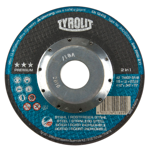Meule &agrave; tronçonner 2-en-1 de premi&egrave;re qualit&eacute; Thincut, 4-1/2" x 0,045", Arbre de 7/8", Type 27, Oxyde d'aluminium, 13 300 Tr/min Cam Industrial