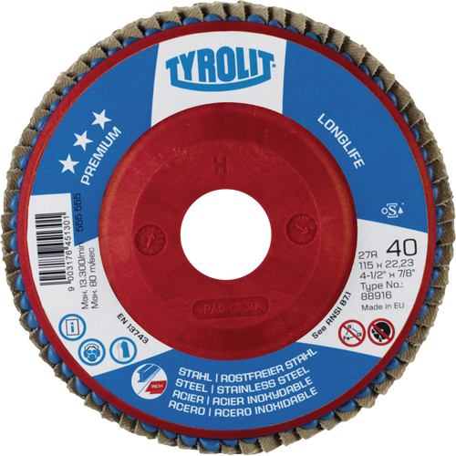 Disque &agrave; lamelles Long Life 5", 5" x 7/8", Type 27, Grain 40, Zirconium Cam Industrial