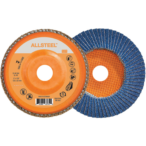 Disque &agrave; lamelles AllSteel, 5" x 7/8", Type 27, Grain 40, Alumine de zirconium Cam Industrial