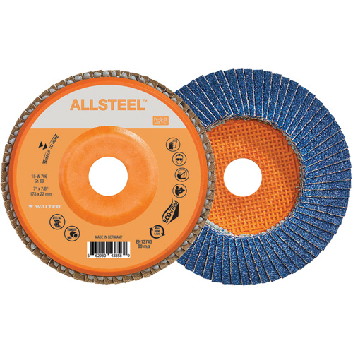AllSteel Flap Disc, 7" x 7/8", Type 27, 60 Grit, Zirconia Alumina Cam Industrial
