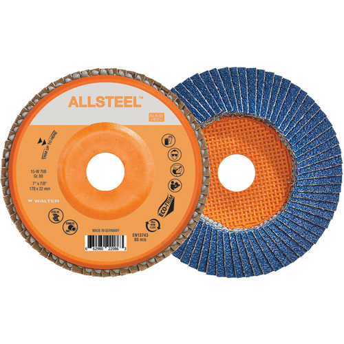 AllSteel Flap Disc, 7" x 7/8", Type 27, 80 Grit, Zirconia Alumina Cam Industrial