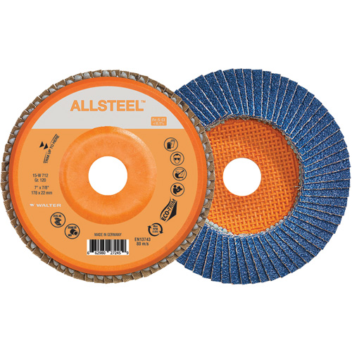 Disque &agrave; lamelles AllSteel, 7" x 7/8", Type 27, Grain 120, Alumine de zirconium Cam Industrial