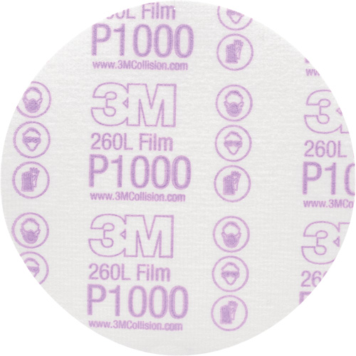 Disque de finition en pellicule Hookit, dia 6", Grain P1000, Oxyde d'aluminium, Ruban Cam Industrial