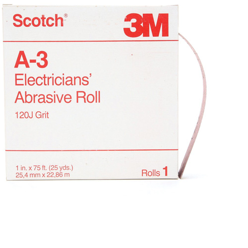Rouleau abrasif pour &eacute;lectricien A-3 Scotch, Oxyde d'aluminium, 1" la x 75' lo, Grain 120 Cam Industrial