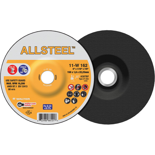 AllSteel Cut-Off Wheel, 6" x 1/16", 7/8" Arbor, Type 27, Aluminum Oxide, 10200 RPM Cam Industrial