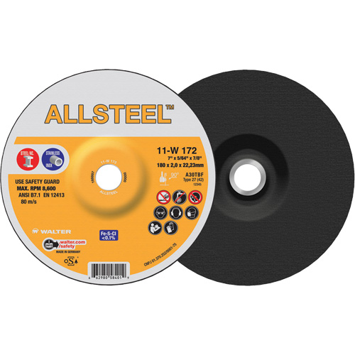 AllSteel Cut-Off Wheel, 7" x 5/64", 7/8" Arbor, Type 27, Aluminum Oxide, 8500 RPM Cam Industrial