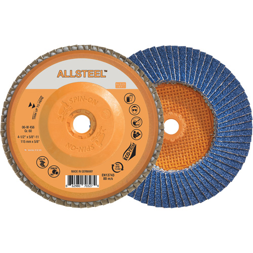 Disque &agrave; lamelles AllSteel, 4-1/2" x 5/8"-11, Type 27, Grain 60, Alumine de zirconium Cam Industrial