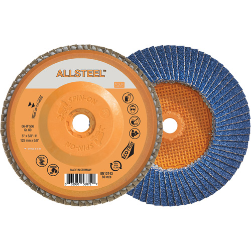 Disque &agrave; lamelles AllSteel, 5" x 5/8"-11, Type 27, Grain 60, Alumine de zirconium Cam Industrial
