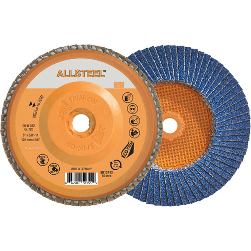 Disque &agrave; lamelles AllSteel, 5" x 5/8"-11, Type 27, Grain 120, Alumine de zirconium Cam Industrial