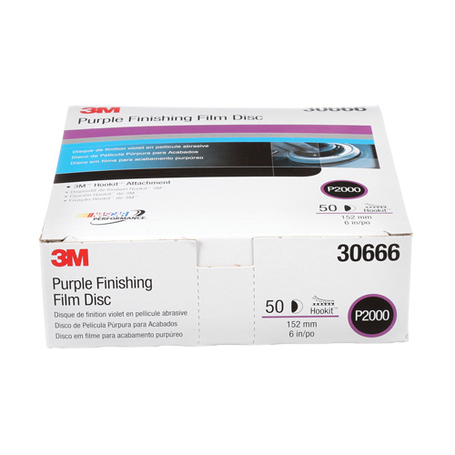 Hookit Finishing Film Disc, 6" Dia., P2000 Grit, Aluminum Oxide, Film Cam Industrial