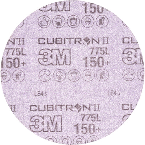 Cubitron II Hookit 775L Series Film Sanding Disc, 6" Dia., 150+ Grit, Ceramic, 3 mils Cam Industrial