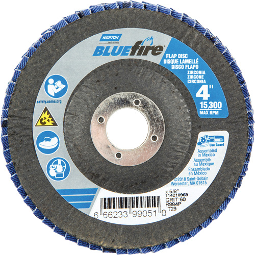 Disque &agrave; lamelles coniques R884P BlueFire, 4" x 5/8", Type 29, Grain P60, Alumine de zirconium Cam Industrial