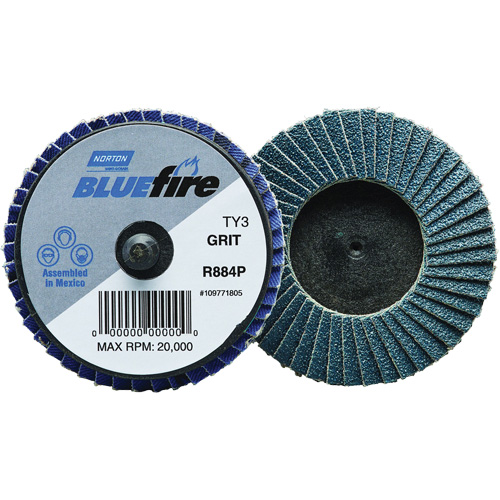 Mini disque &agrave; lamelles plates en plastique BlueFire R884P, 2" x Type 27, Grain P80, Alumine de zirconium Cam Industrial