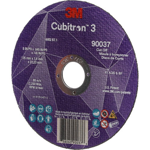 Cubitron 3 Cut-Off Wheel, 5" x 0.045", 7/8" Arbor, Type 1, Ceramic, 12250 RPM Cam Industrial