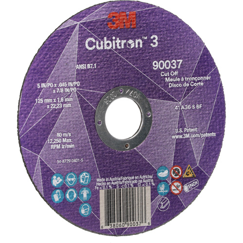 Cubitron 3 Cut-Off Wheel, 5" x 0.045", 7/8" Arbor, Type 1, Ceramic, 12250 RPM Cam Industrial