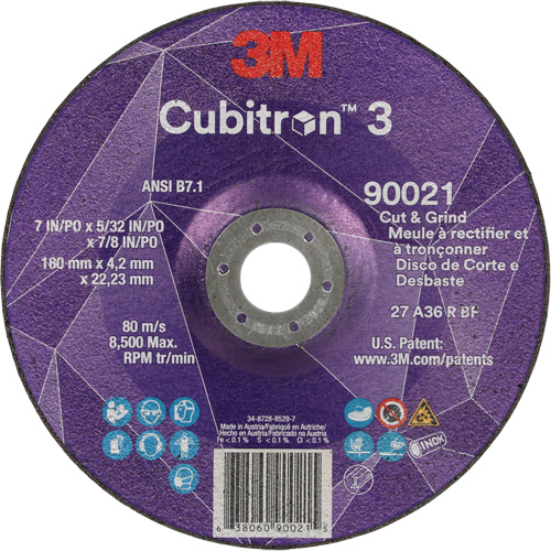 Cubitron 3 Cut & Grind Wheel, 7" x 5/32", 7/8" Arbor, Type T27, 36+ Grit, Ceramic Cam Industrial