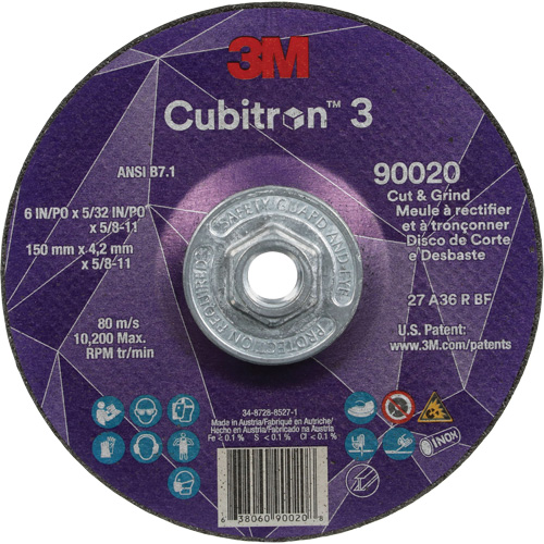 Cubitron 3 Cut & Grind Wheel, 6" x 5/32", 5/8"-11 Arbor, Type T27, 36+ Grit, Ceramic Cam Industrial