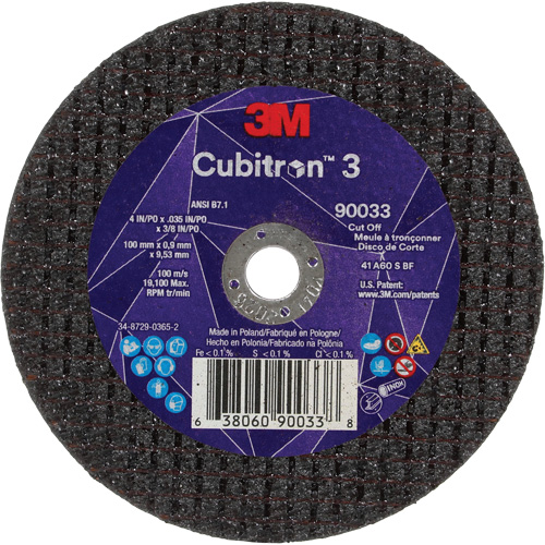 Meule &agrave; tronçonner Cubitron 3, 4" x 0,035", Arbre de 3/8", Type T1, C&eacute;ramique, 21000 Tr/min Cam Industrial
