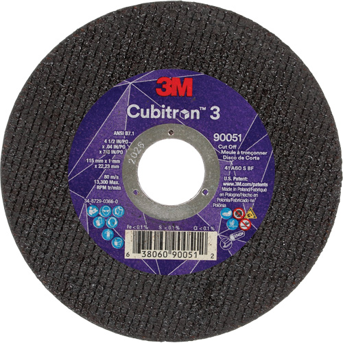 Meule &agrave; tronçonner Cubitron 3, 4-1/2" x 0,04", Arbre de 7/8", Type T1, C&eacute;ramique, 13 300 Tr/min Cam Industrial