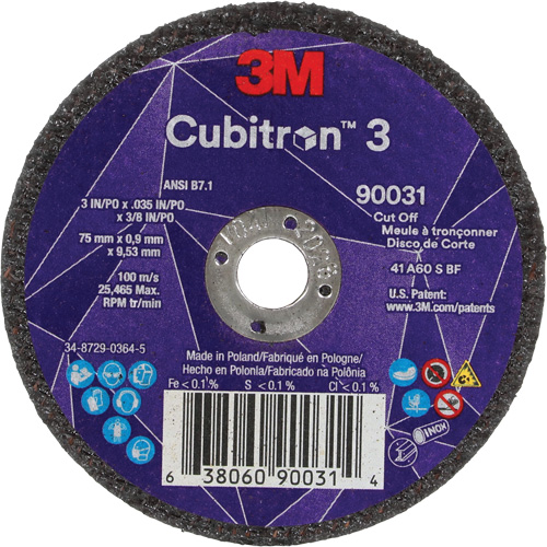 Meule &agrave; tronçonner Cubitron 3, 3" x 0,035", Arbre de 3/8", Type T1, C&eacute;ramique, 21000 Tr/min Cam Industrial