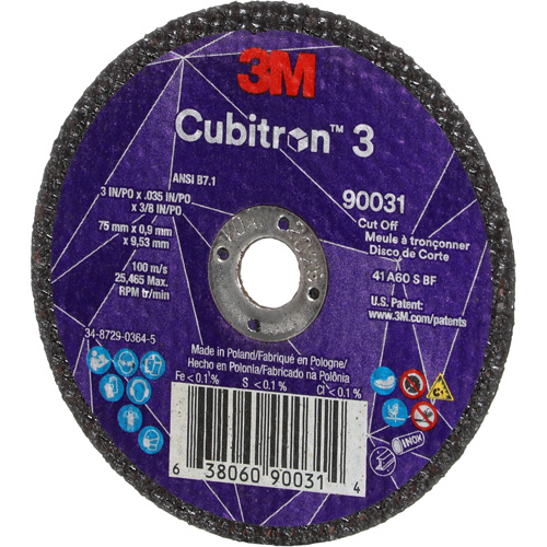 Meule &agrave; tronçonner Cubitron 3, 3" x 0,035", Arbre de 3/8", Type T1, C&eacute;ramique, 21000 Tr/min Cam Industrial