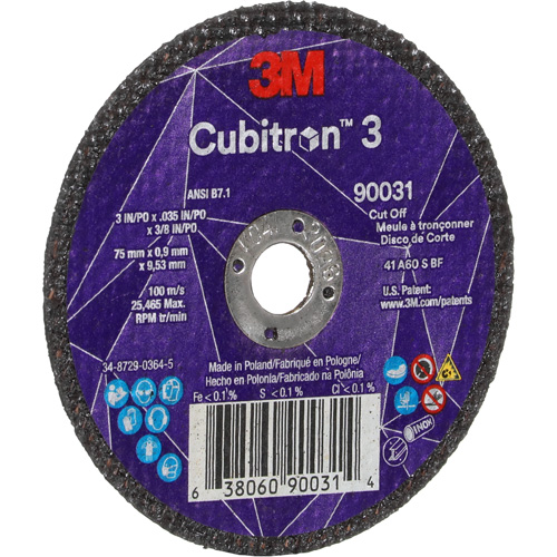 Meule &agrave; tronçonner Cubitron 3, 3" x 0,035", Arbre de 3/8", Type T1, C&eacute;ramique, 21000 Tr/min Cam Industrial