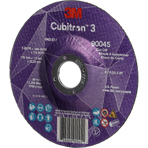 Cubitron 3 Cut-Off Wheel, 5" x 0.045", 7/8" Arbor, Type T27, Ceramic, 12250 RPM Cam Industrial