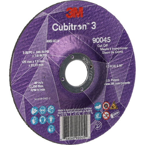 Cubitron 3 Cut-Off Wheel, 5" x 0.045", 7/8" Arbor, Type T27, Ceramic, 12250 RPM Cam Industrial