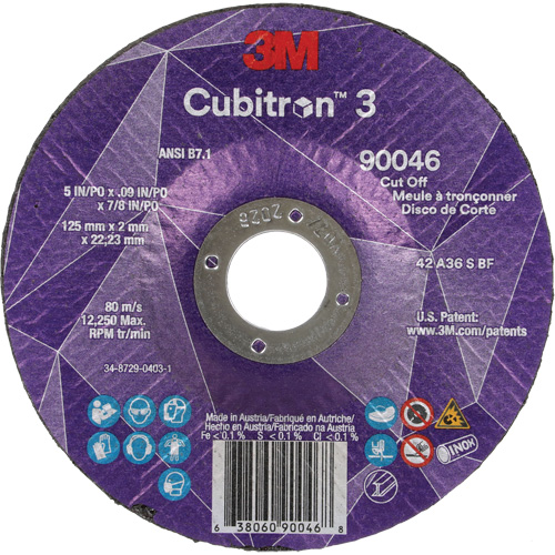 Cubitron 3 Cut-Off Wheel, 5" x 0.09", 7/8" Arbor, Type T27, Ceramic, 12250 RPM Cam Industrial