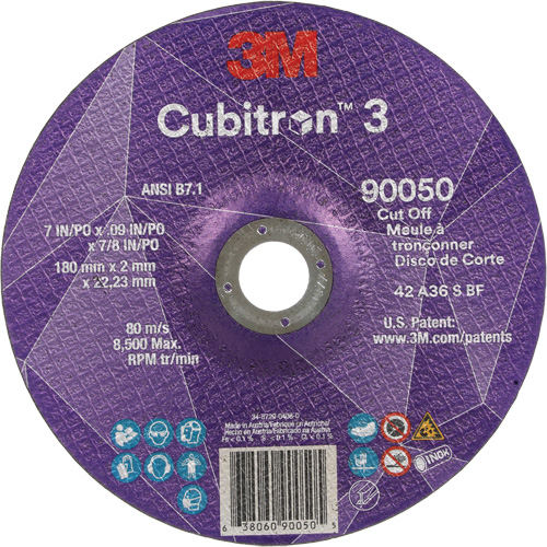 Cubitron 3 Cut-Off Wheel, 7" x 0.09", 7/8" Arbor, Type T27, Ceramic, 8500 RPM Cam Industrial