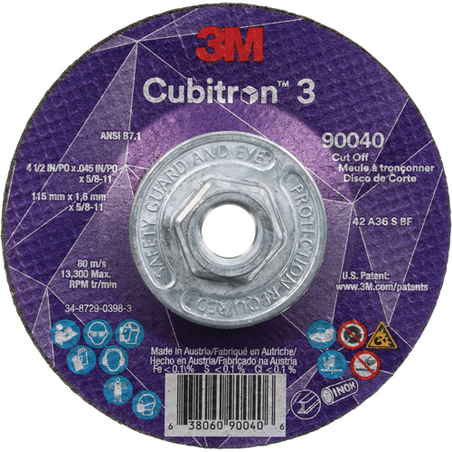 Meule &agrave; tronçonner Cubitron 3, 4-1/2" x 0,045", Arbre de 5/8"-11, Type T27, C&eacute;ramique, 13 300 Tr/min Cam Industrial
