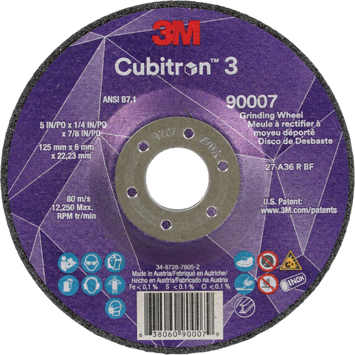 Cubitron 3 Depressed Centre Grinding Wheel, 5" x 1/4", 7/8" Arbor, Ceramic, Type T27 Cam Industrial