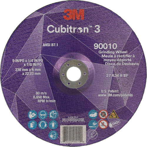 Cubitron 3 Depressed Centre Grinding Wheel, 9" x 1/4", 7/8" Arbor, Ceramic, Type T27 Cam Industrial