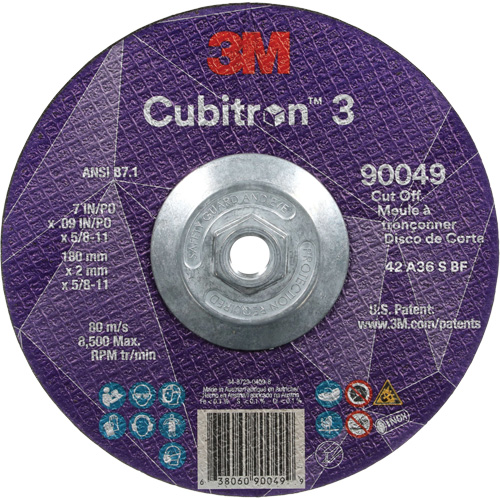 Cubitron 3 Cut-Off Wheel, 7" x 0.09", 5/8"-11 Arbor, Type T27, Ceramic, 8500 RPM Cam Industrial