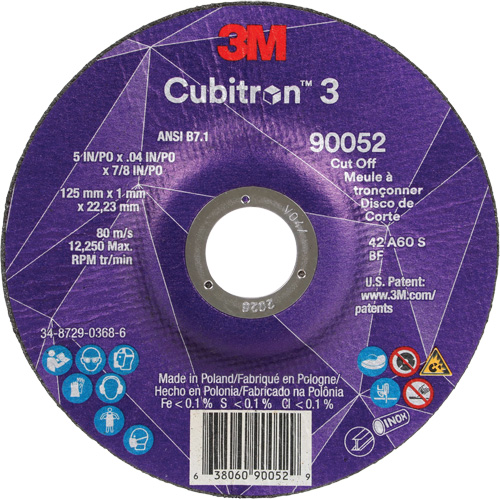 Cubitron 3 Cut-Off Wheel, 5" x 0.04", 7/8" Arbor, Type 27, Ceramic, 60 RPM Cam Industrial