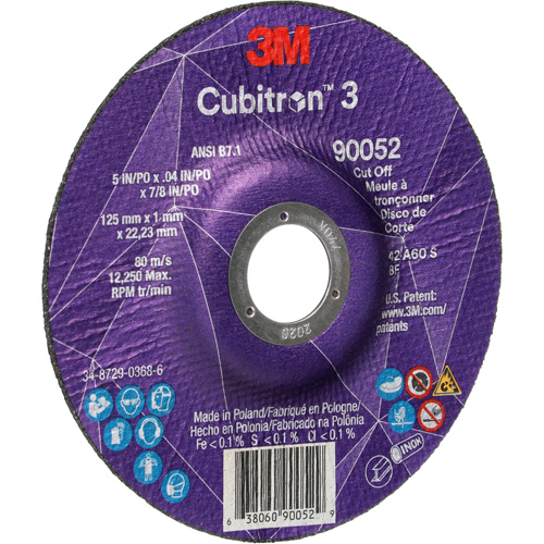 Cubitron 3 Cut-Off Wheel, 5" x 0.04", 7/8" Arbor, Type 27, Ceramic, 60 RPM Cam Industrial