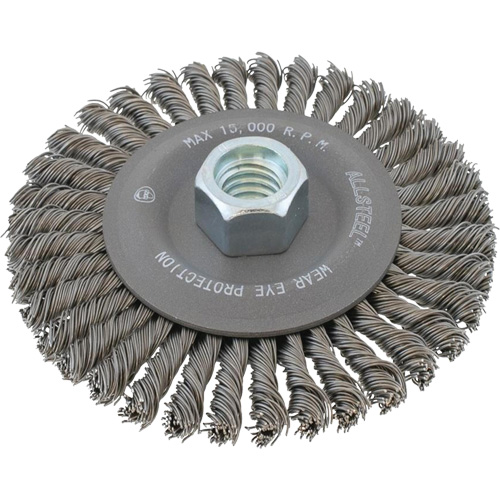 ALLSTEEL Wheel Wire Brush, 6" Dia., 0.02" Fill, 5/8"-11 Arbor Cam Industrial