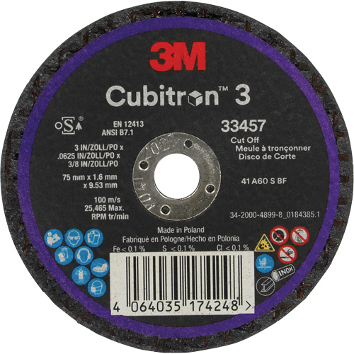 Cubitron 3 Cut-Off Wheel, 3" x 0.063", 3/8" Arbor, Ceramic Cam Industrial