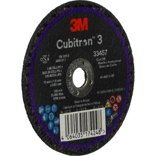 Cubitron 3 Cut-Off Wheel, 3" x 0.063", 3/8" Arbor, Ceramic Cam Industrial